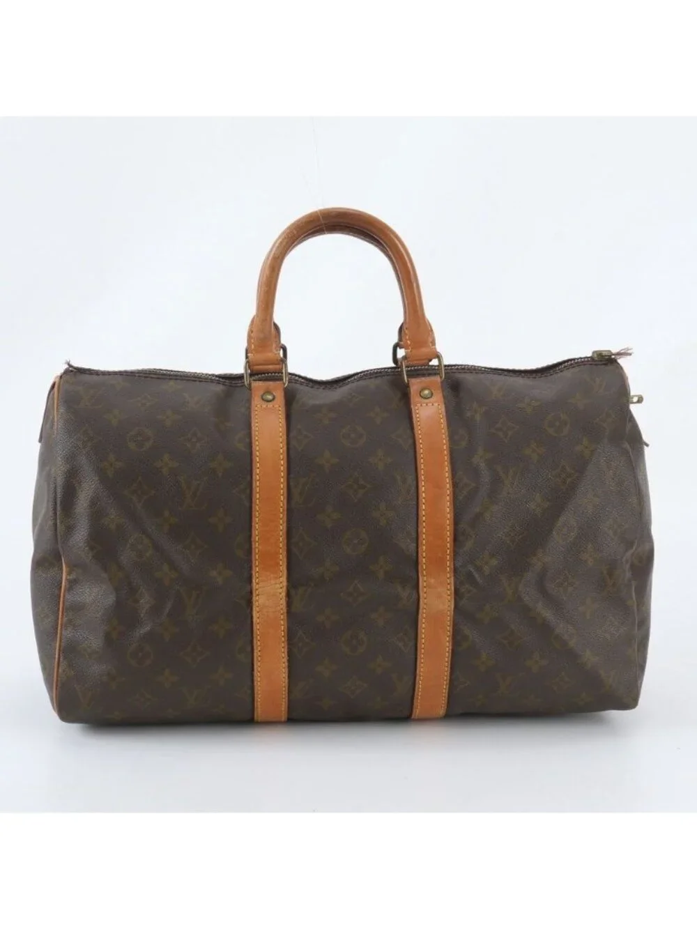Louis Vuitton Monogram Keepall 45 Leather Boston Bag Tote Carry